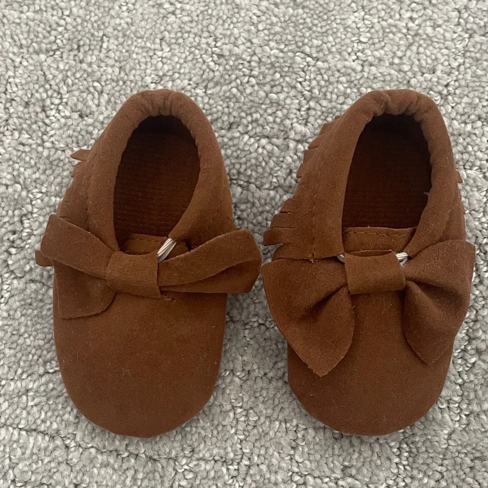 Brown Bow Kids Moccasins